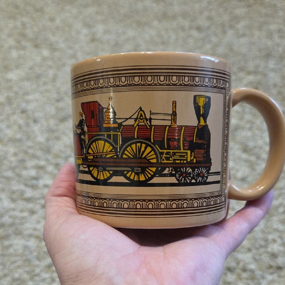 Vintage Chaps Ralph Lauren Train Design Tan Mug